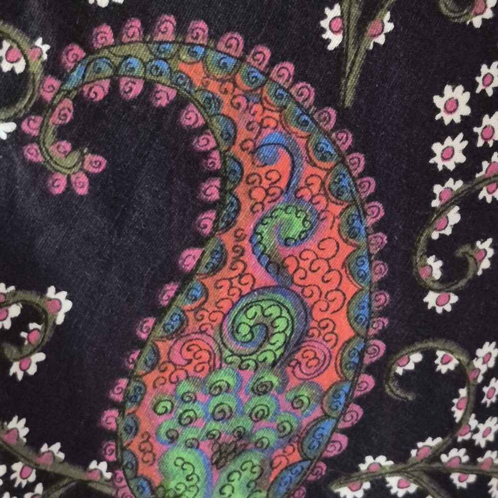 Vintage 60s Black Paisley Print Cotton Dress Small - Picture 9 of 13